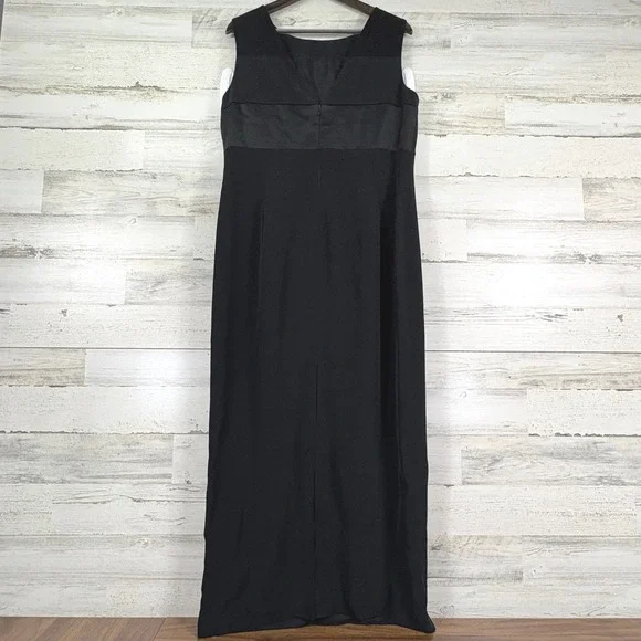 JONES NEW YORK EVENING Black Sleeveless Maxi Dress Sz 14 Satin Trim Gown Formal - Picture 2 of 12